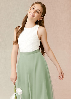 Azazie Albertine Junior Dusty Sage A-Line Lace Chiffon Dress image5