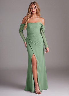 Azazie Hallie Bridesmaid Dresses Matcha Mermaid Long Sleeve Chiffon Dress image1