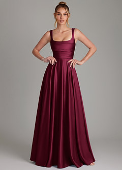 Azazie Azaria Bridesmaid Dresses Burgundy A-Line Corset Stretch Satin Dress image1