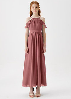 Azazie Chaya Junior Amethyst A-Line Off the Shoulder Chiffon Dress image3
