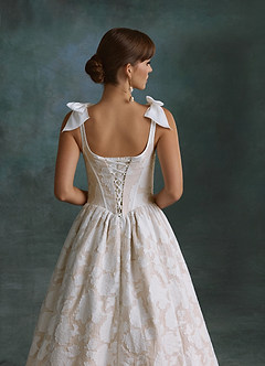 Azazie Rosalinda Wedding Dresses Diamond White Champagne Ball-Gown with Pockets Floral Burnout Dress image9