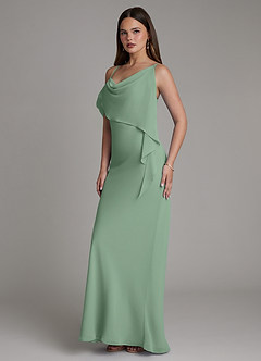 Azazie Yura Vestidos de damas de honor Vestido Matcha de Gasa de Corte Sirena con Hombros descubiertos image5