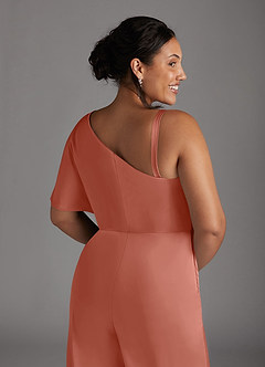 Azazie Hagretta Mother of the Bride Dresses Salmon Pink Jumpsuit/Pantsuit Stretch Satin Dress image11