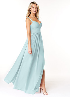 Azazie Cleobella Robes de demoiselle d'honneur Robe Trapèze en Mousseline de soie Dentelle en forme de cœur Brume image3
