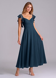 Azazie Leilani Abiti da Damigella Abito A-Line in Chiffon Drappeggiato Marino Scuro image3