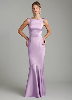 Azazie Tamera Bridesmaid Dresses Frosted Lilac Mermaid Pleated Stretch Satin Dress image3