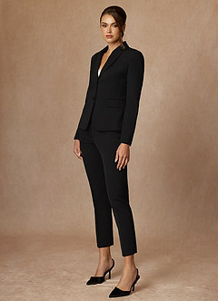 front Victoria Black Refined Weave Cropped Pants Suit