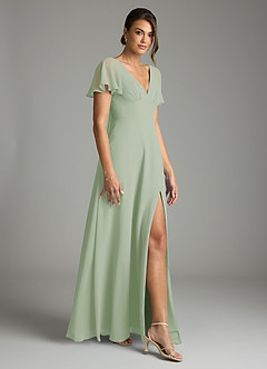 Azazie Kimber Bridesmaid Dresses Dusty Sage A-Line Flounce Sleeve Chiffon Dress image6