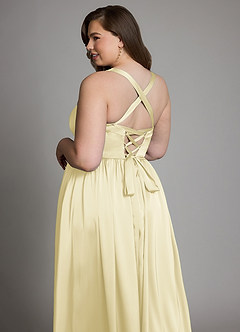 Azazie Francis Bridesmaid Dresses Lemon Sorbet A-Line Corset Stretch Satin Dress image15