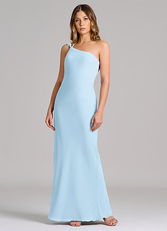 Azazie Monroe Vestidos de damas de honor Vestido de Azul Cielo de Gasa de Corte Recto con Hombro unilateral image3