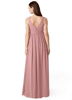 Azazie Yetta Brautjungfernkleider für Schwangere A-Linie V-Hals Versammelt Chiffon Bodenlänge Kleid image2