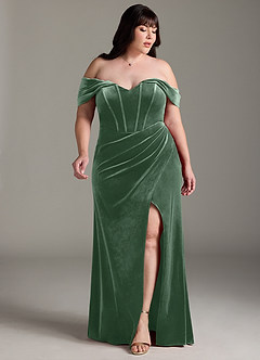 Azazie Jas Jurken voor bruidsmeisjes Converteerbaar Jurk van flueel met Kolom Off-the-shoulder korset Eucalyptus image11
