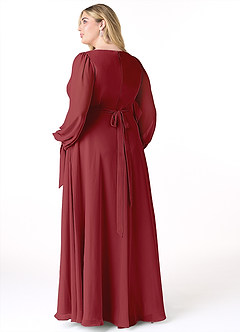 Azazie Leonia Bridesmaid Dresses Pomegranate A-Line Long Sleeve Chiffon Dress image9