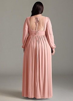 Azazie Norah Robes de demoiselle d'honneur Robe Trapèze en Mousseline de soie Col en V, manches longues Rosette image7