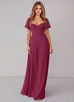 Azazie Fatima Bridesmaid Dresses Mulberry A-Line with Pockets Chiffon Dress image3