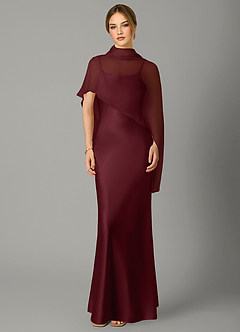 Azazie Jaleesa Bridesmaid Dresses Cabernet A-Line High Neck Stretch Satin Dress image1