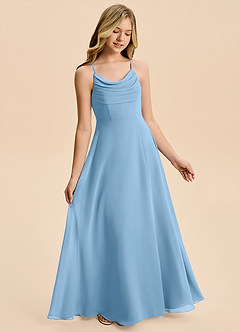 Azazie Gia Junior A-Linie Plissee Chiffon Kleid Stahlblau image4