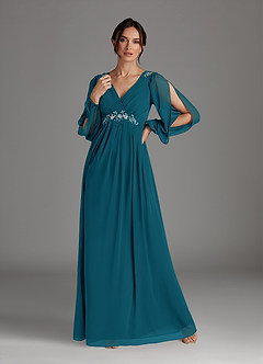 Azazie Gypsy vestidos de madre de la novia Vestido de Azul Tinta de Gasa de Corte En A con Lentejuelas cuello pico image1