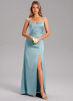 Azazie Azuree Bridesmaid Dresses Moody Blue A-Line Pleated Stretch Satin Dress image3