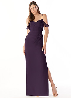 Azazie Emeralda Bridesmaid Dresses Plum Sheath Off the Shoulder Chiffon Dress image3