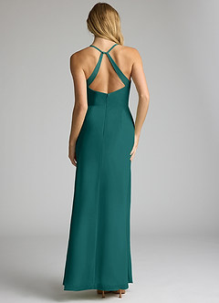 Azazie Becca Bridesmaid Dresses Peacock Sheath V-Neck Chiffon Dress image5