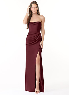 Azazie Leonis Vestidos de damas de honor Vestido de Cabernet de Satén Elástico de Corte Sirena Convertible con Plisado image3
