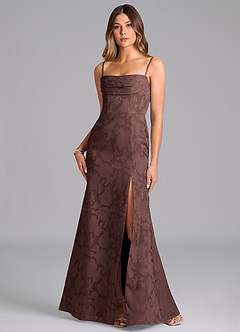 Azazie Saige Bridesmaid Dresses Espresso A-Line Off the Shoulder Floral Burnout Convertible Dress image3