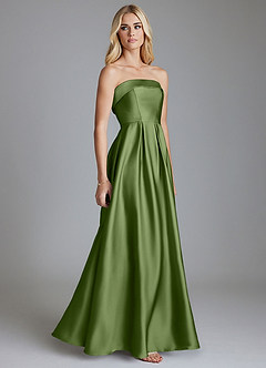 Azazie Lucienne Vestidos de damas de honor Vestido de Enebro de Satén Elástico de Corte en A Convertible con Sin tirantes image4