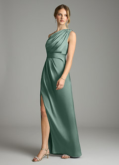 Azazie Emorie Venta Final Vestido de Eucalipto de Satén Elástico de Corte Recto con Hombro unilateral image3