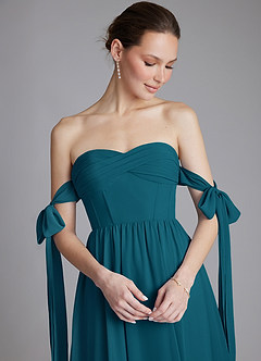 Azazie Ayanna Bridesmaid Dresses Ink Blue A-Line Off the Shoulder Chiffon Dress image5