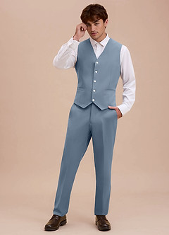 front Ethan 더스티 블루 세련된 직조 슈트 조끼