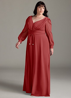 Azazie Sage Final Sale Cabernet A-Line Long Sleeve Chiffon Dress image9