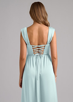 Azazie Hattie Bridesmaid Dresses Mist A-Line Corset Stretch Satin Dress image7
