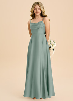 Azazie Bear Junior Abito A-Line in Raso Elasticizzato Scollo a Cuore Salvia Argentata image6