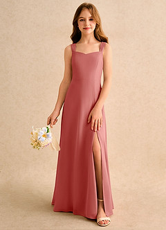 Azazie Makani Girls Formal vestidos de niña de las flores Vestido de Rosa Antigua de Gasa de Corte en A con Escote de Corazón image3