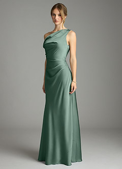 Azazie Emerson Bridesmaid Dresses Eucalyptus Mermaid Off the Shoulder Stretch Satin Dress image4