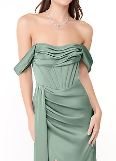 Azazie Amyra Vestidos de damas de honor Vestido Agave de Satén Elástico de Corte Sirena Convertible con Hombros descubiertos image7