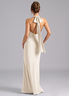Azazie Velli Robes de demoiselle d'honneur Robe Sirène en Mousseline de soie Col haut Albâtre Blanc image2
