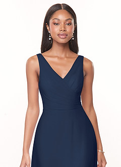 Azazie Nala Bridesmaid Dresses Dark Navy A-Line Pleated Chiffon Dress image4