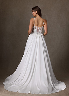 Azazie Sariah Wedding Dresses Diamond White A-Line Lace Stretch Satin Dress image2