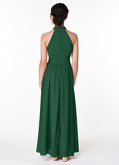 Azazie Iman Junior Dark Green A-Line Pleated Chiffon Dress image2