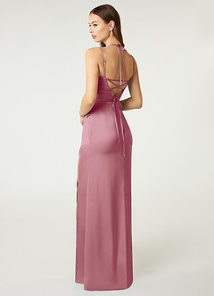 Azazie Desi Bridesmaid Dresses Vintage Mauve Sheath Halter Corset Stretch Satin Dress image5