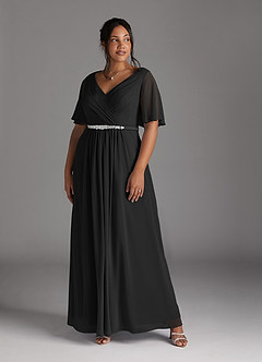 Azazie Tricia Mother of the Bride Dresses Black A-Line V-Neck Pleated Chiffon Dress image8
