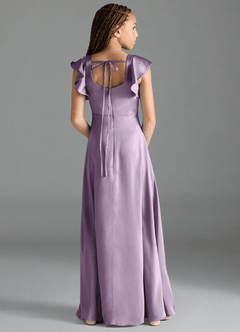 Azazie Bondi Junior Frosted Lilac A-Line Side Slit Stretch Satin Dress image2