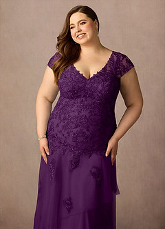 Azazie Romy Mother of the Bride Dresses Grape Mermaid V-Neck Sequins Tulle Dress image11