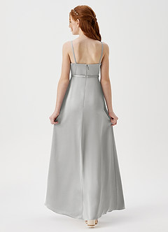 Azazie Kaylee Junior Silver A-Line with Belt Stretch Satin Dress image2