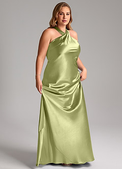 Azazie Doretta Brautjungfernkleider Meerjungfrau-Linie Schleifen Metallischer Satin Kleid Pistazie image11