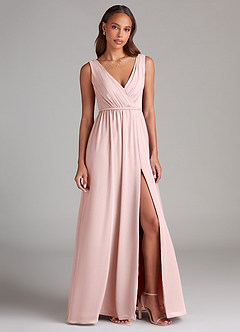 Azazie Tanicia Robes de demoiselle d'honneur Robe Trapèze en Mousseline de soie Plissée Rose Pâle image4