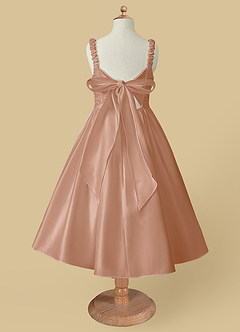 Azazie Cutie Pie vestidos de niña de las flores Vestido de Champán Rosado de Satin Mate de Corte En A con Plisado image5