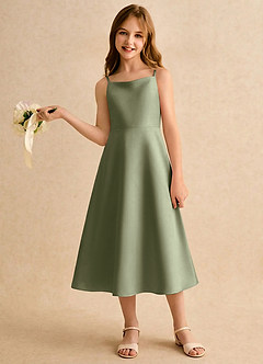 Azazie Jaella Girls Formal Flower Girl Dresses Pistachio A-Line Pleated Matte Satin Dress image2